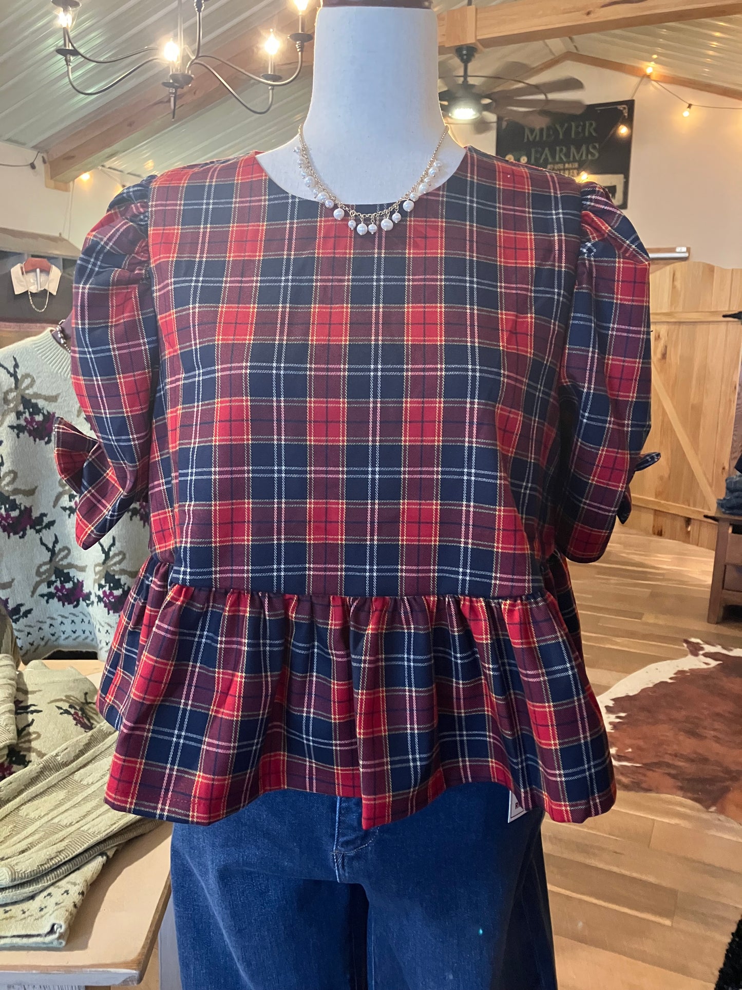 Holiday Plaid Ribbon Top
