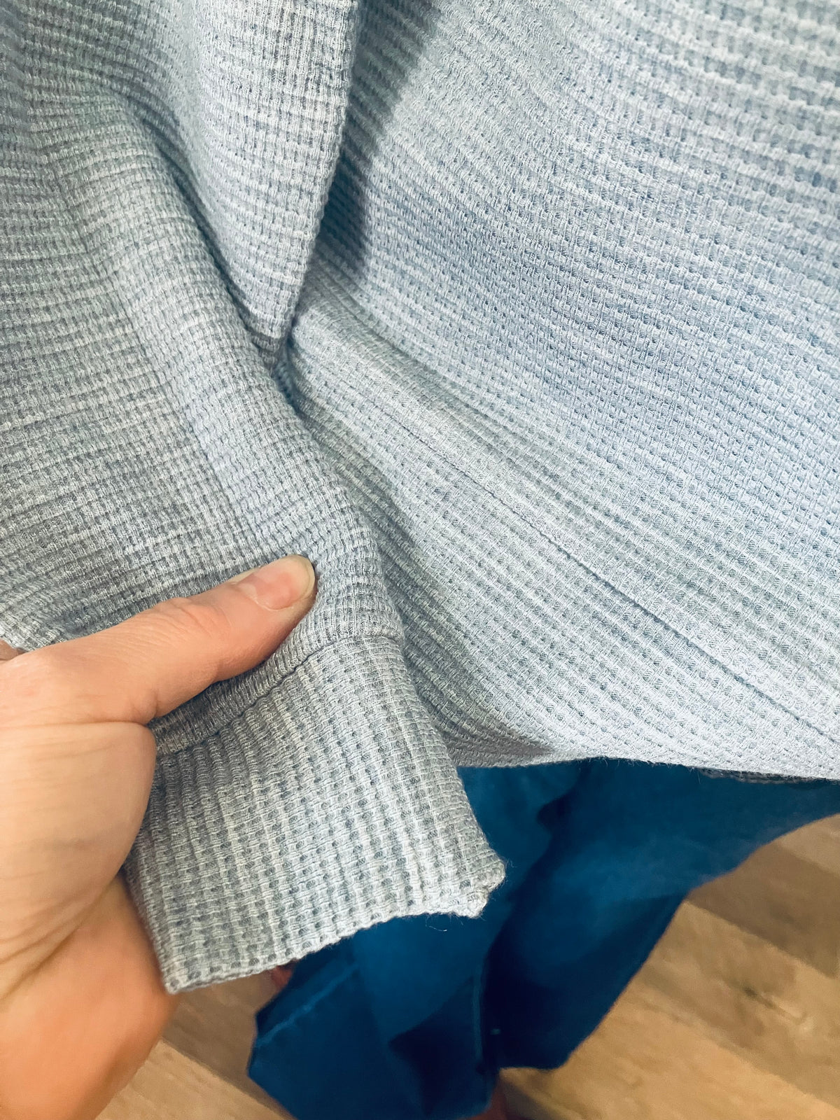 Light Blue Mini Waffle Relaxed-Fit Top