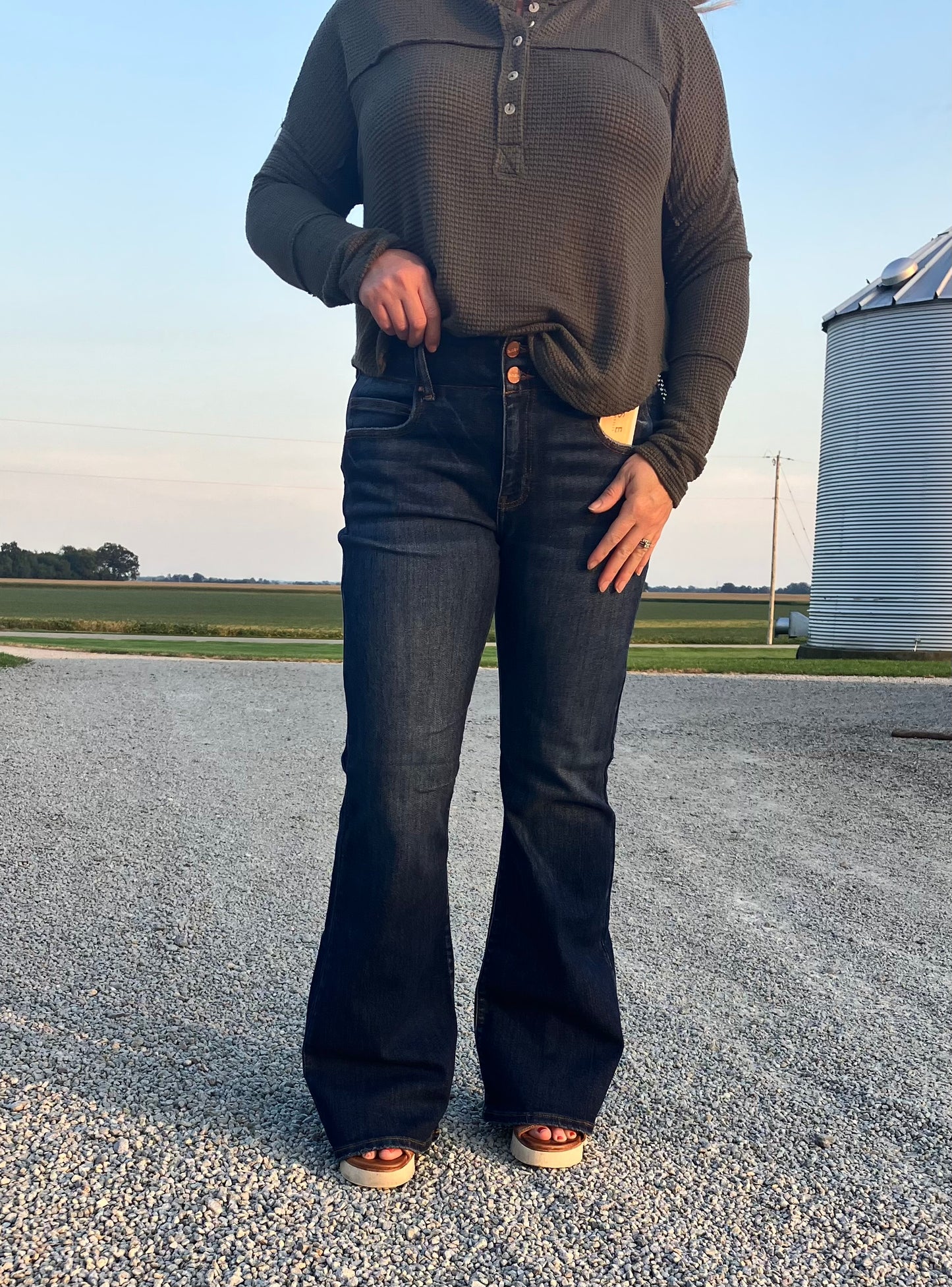 Two-Button Flare Jeans 34" inseam