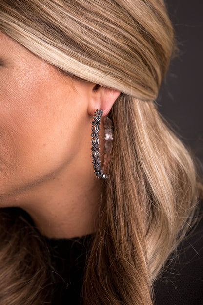 2" Burnished Silver Scalloped Hoop Earring