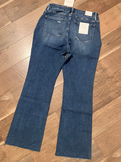 Plus size high rise bootcut jeans with tummy control and raw hem by Farm Wife Threads