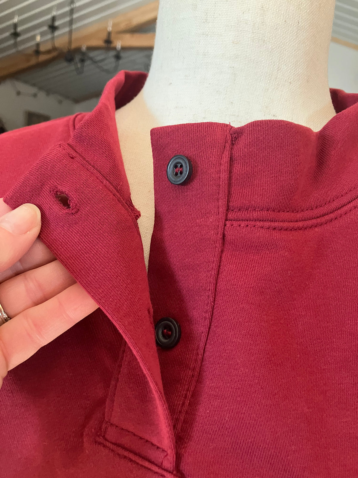 Scarlet Button-Up Sweatshirt with Front Pocket