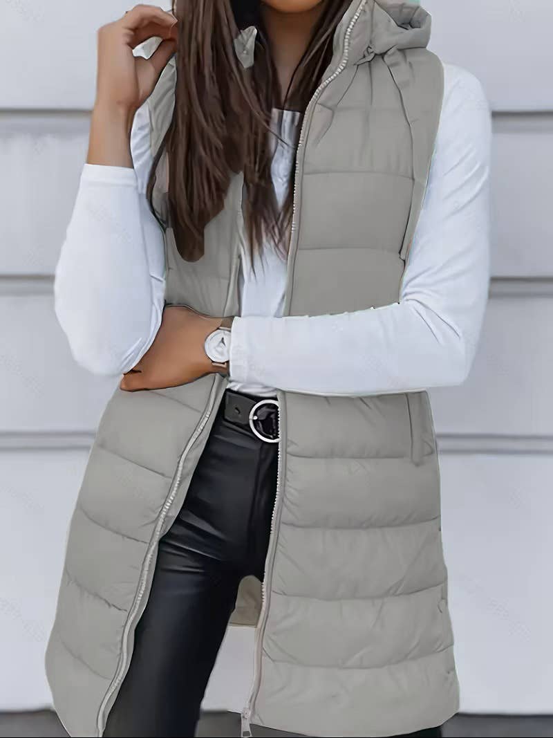 Hooded Zipper Quilted Vest S-2X