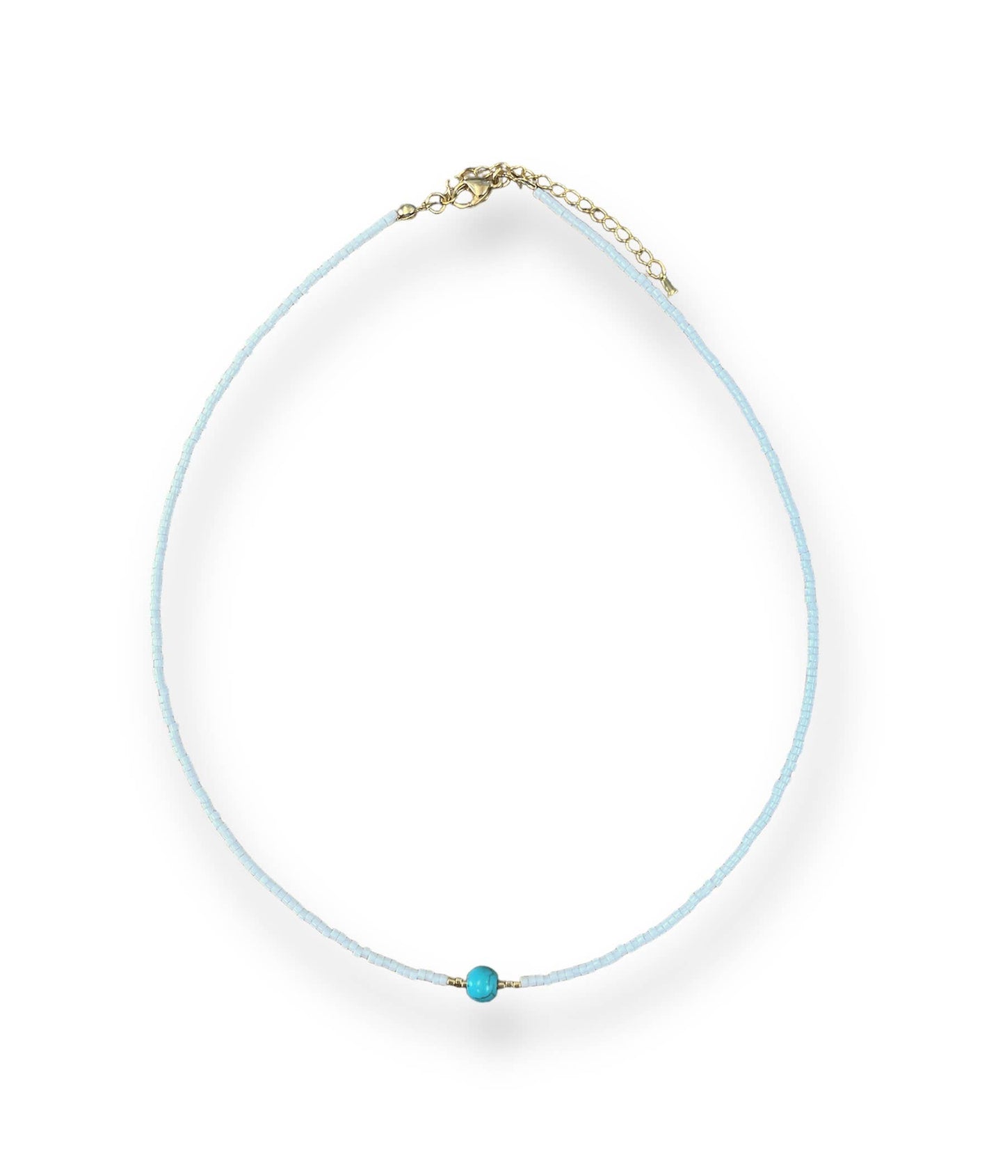 White Seed bead Necklace with Turquoise Accent