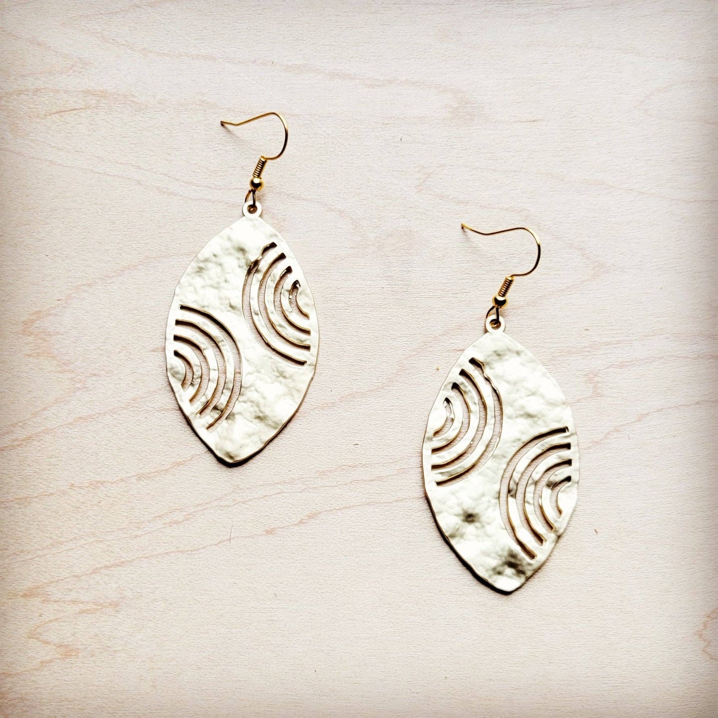 Matte Gold Oval Filigree Drop Earrings