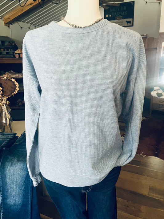 Light Blue Mini Waffle Relaxed-Fit Top
