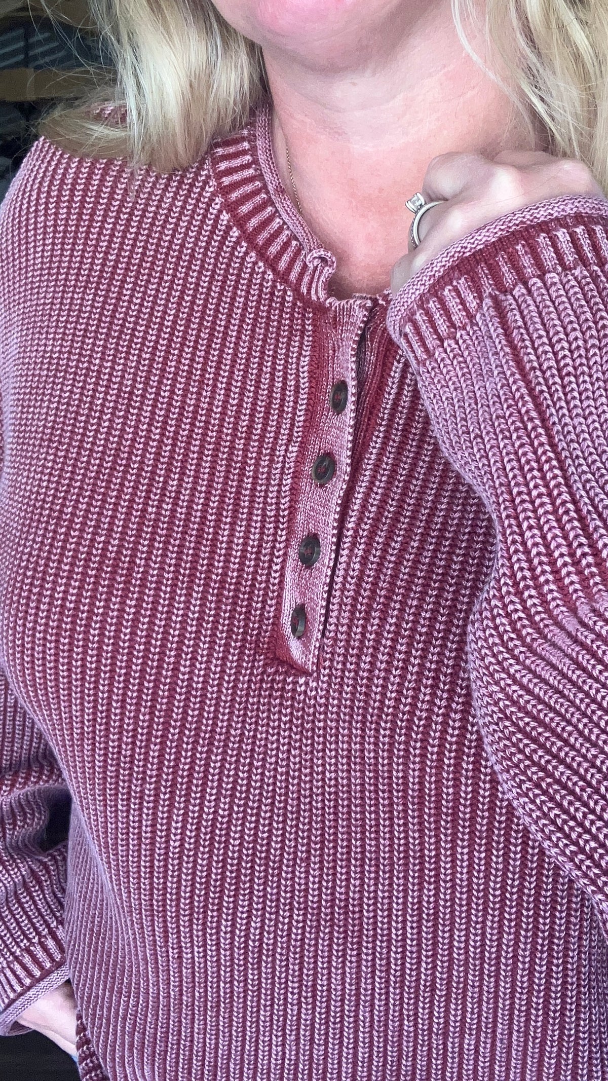 Washed Ribbed Henley Pullover Sweater