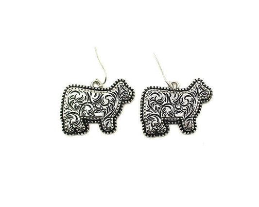 Etched Cow Dangle Earrings