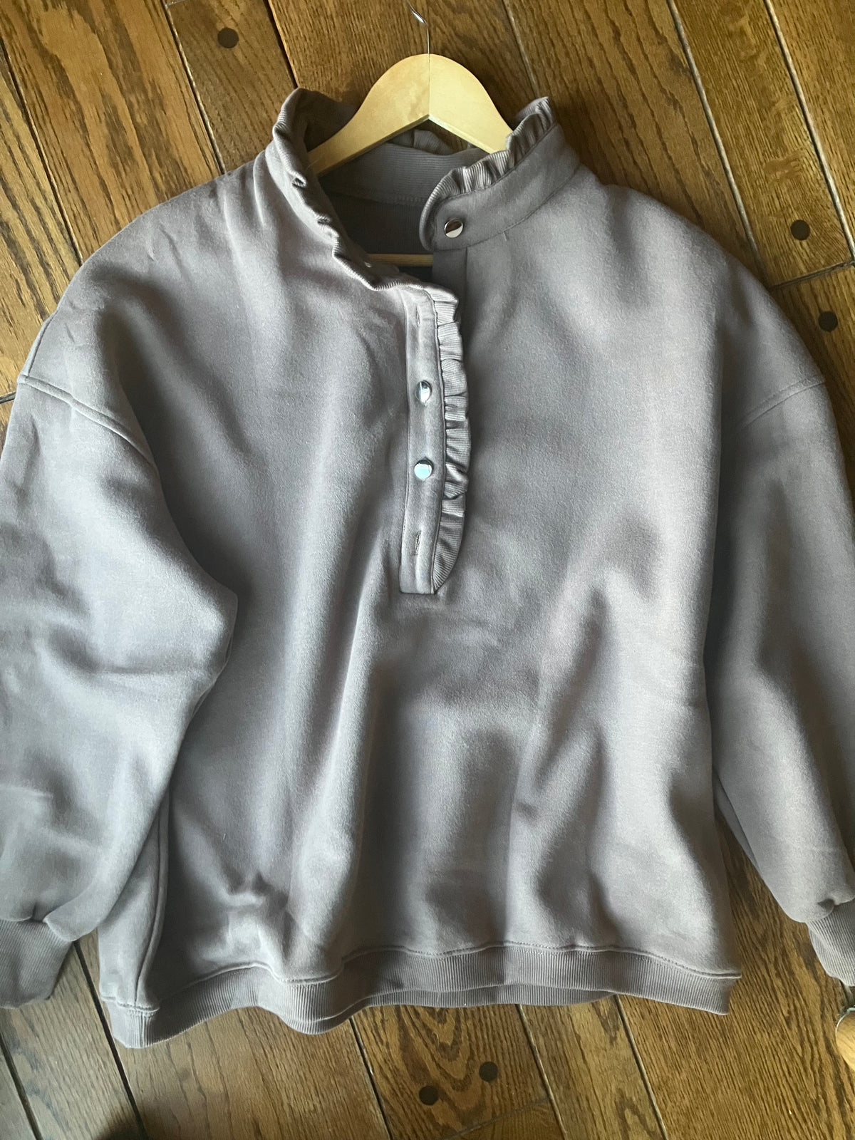 Women's Ruffled Mock-Neck Snap Henley Fleece Pullover