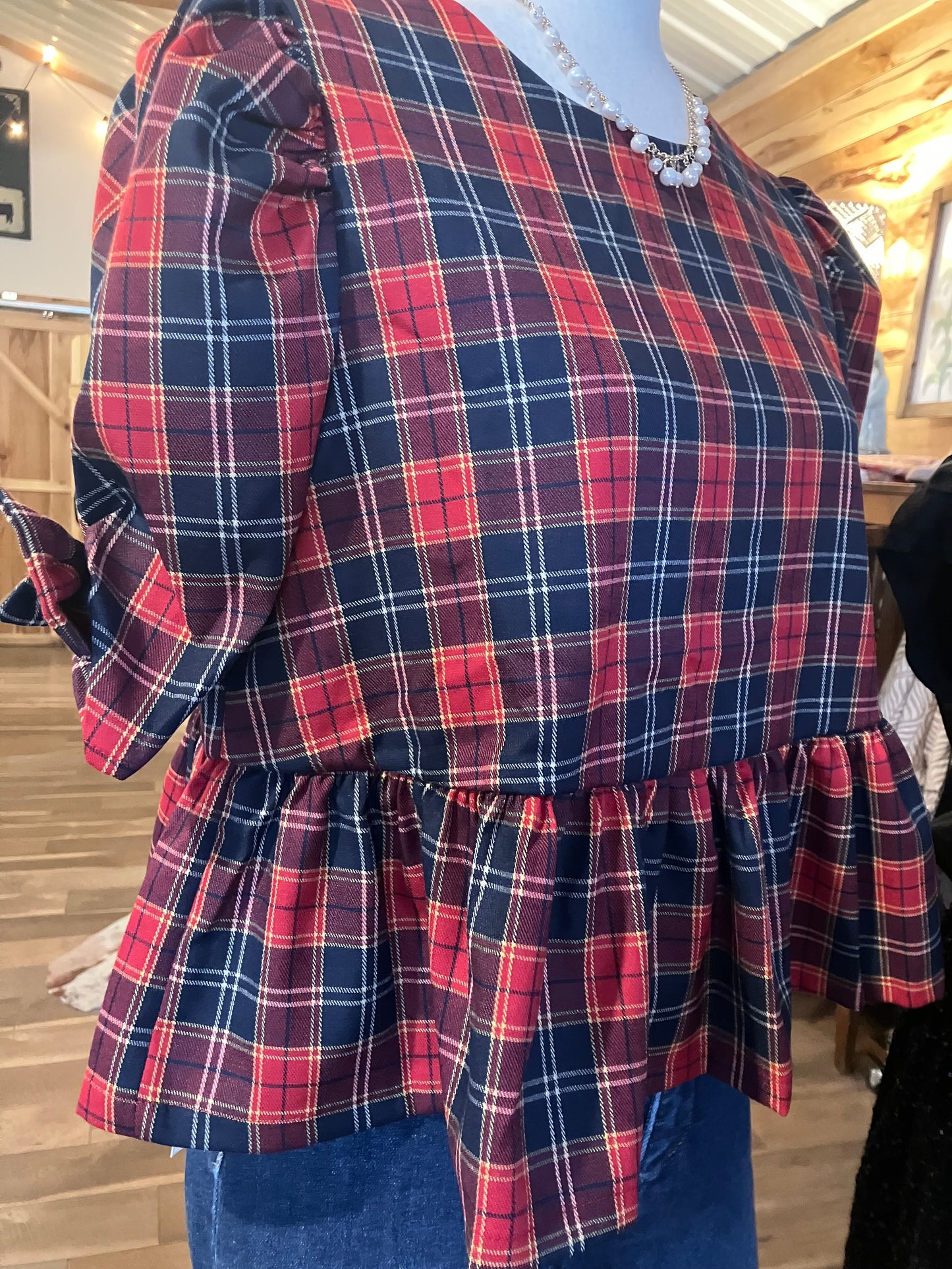 Holiday Plaid Ribbon Top