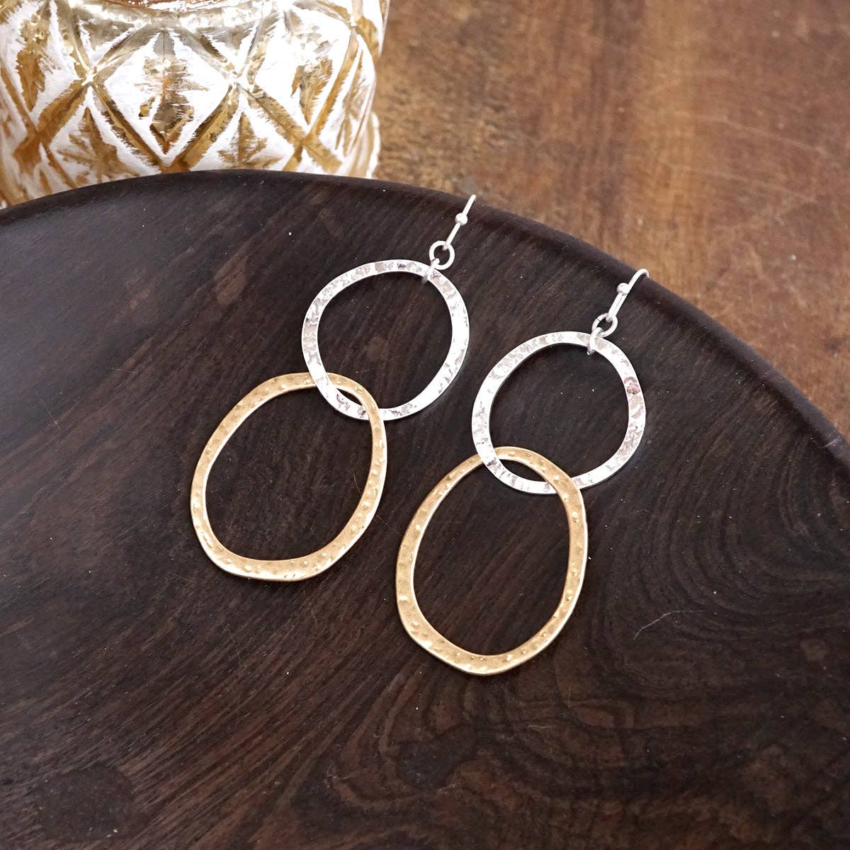Two-Tone Boho Hoop Dangle Earrings