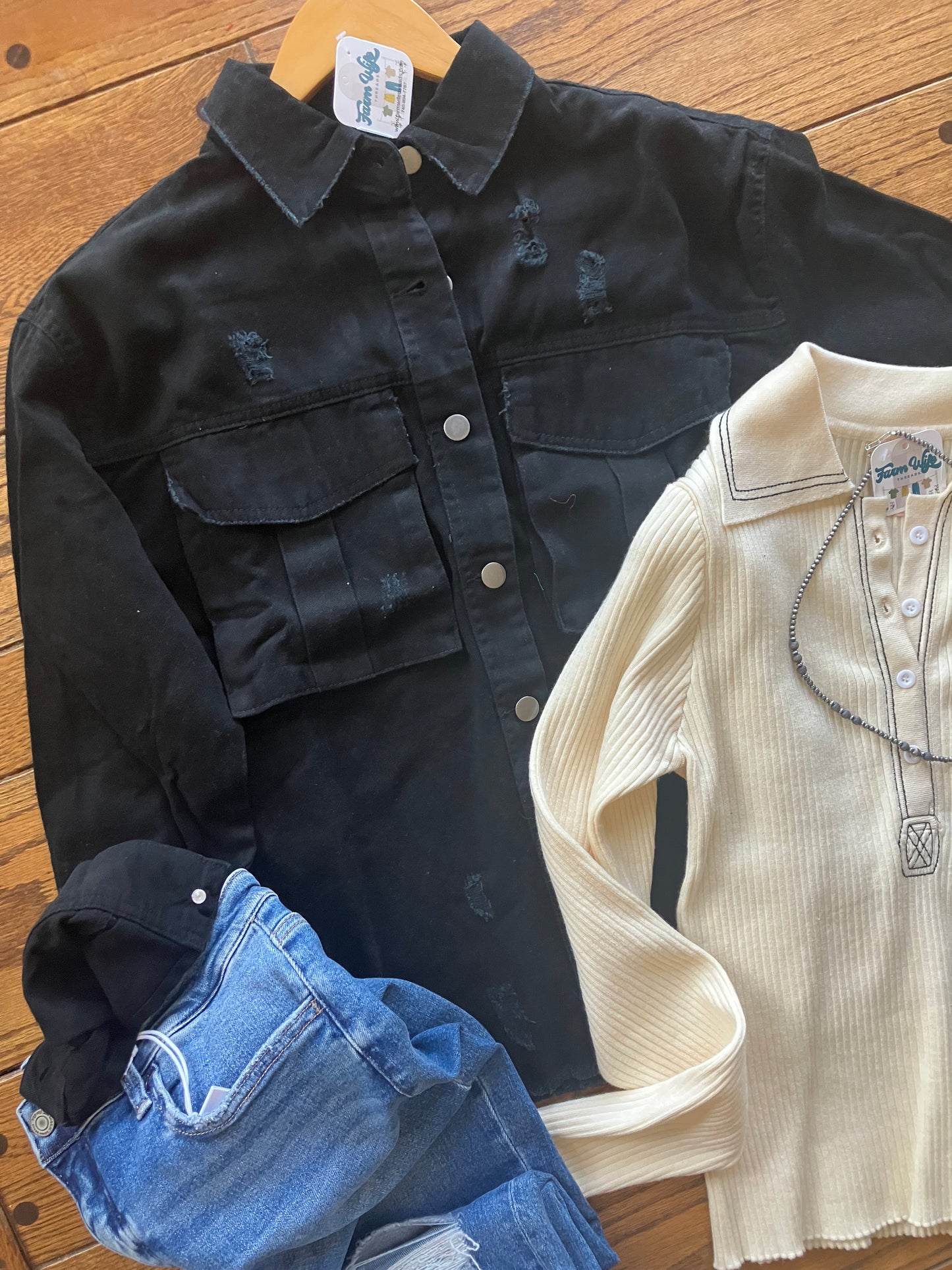 Distressed Black Shacket