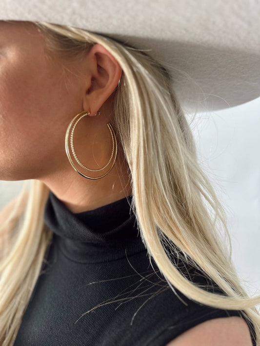 2.25" 18K Gold Plated Double Hoop Earrings