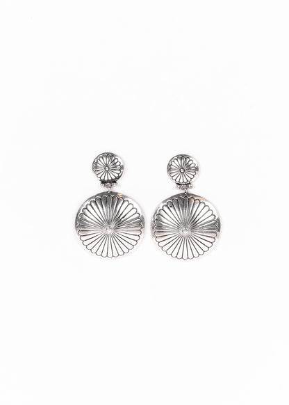 Burnished Silver Round Double Concho Earring