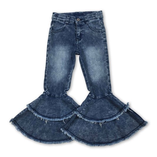 White washed ruffle bell bottom girls jeans