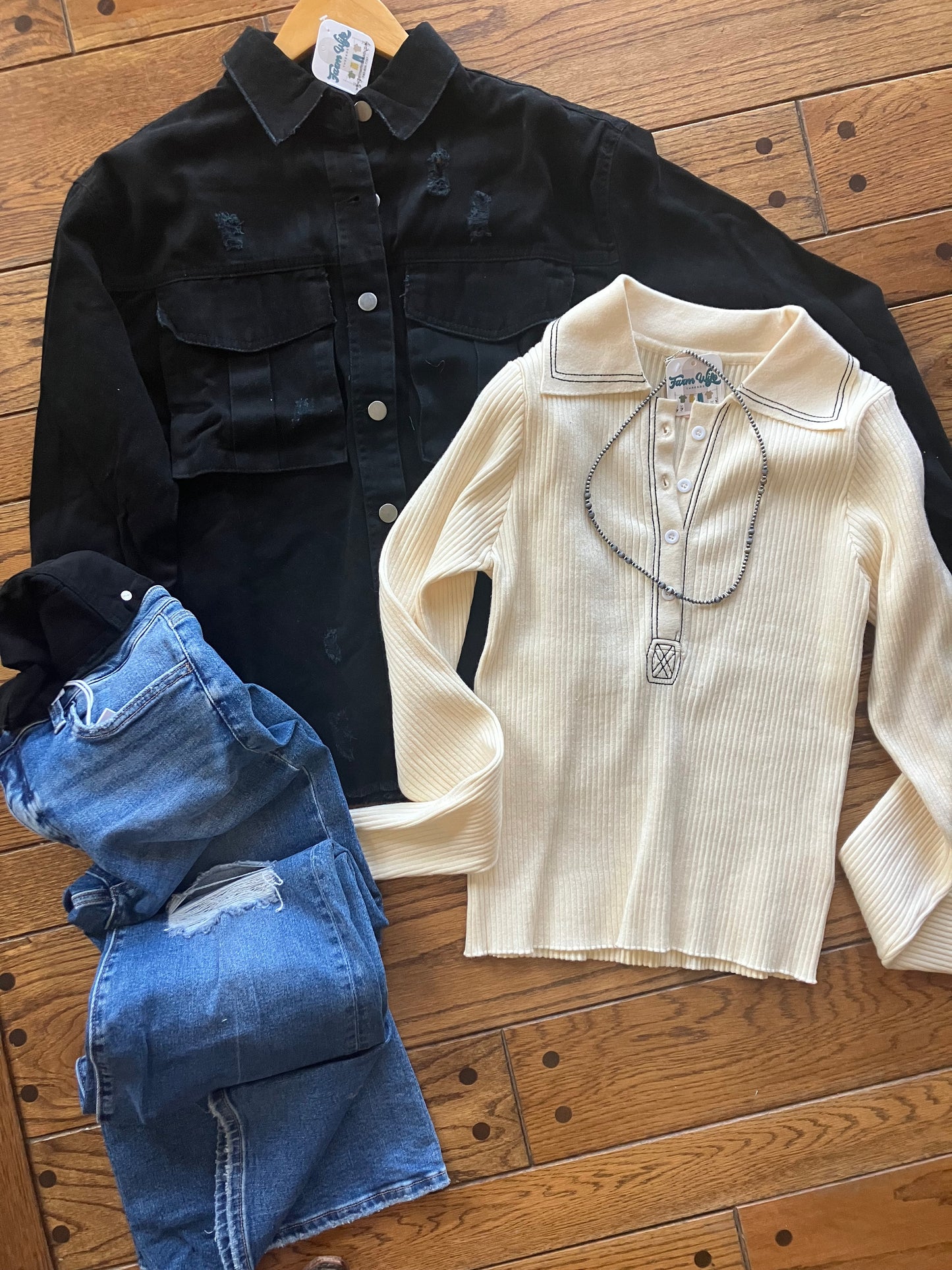 Distressed Black Shacket