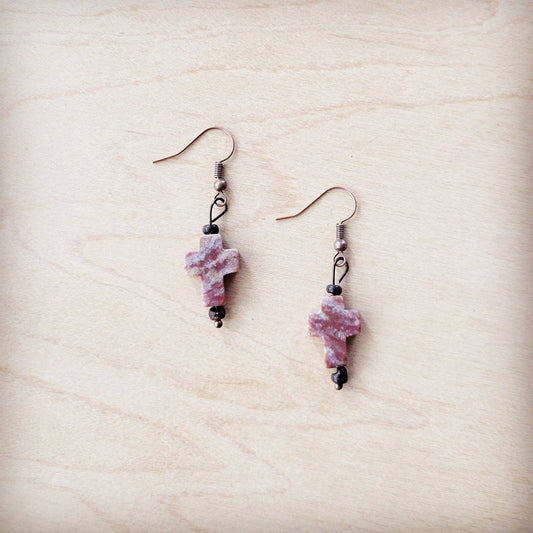 Genuine Indian Agate Cross Earrings 225n
