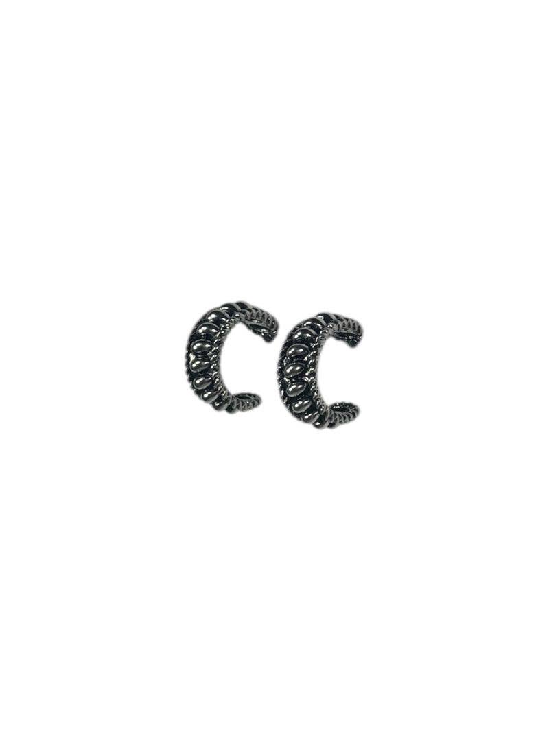 18K White Gold Plated Textured Hoop Earrings