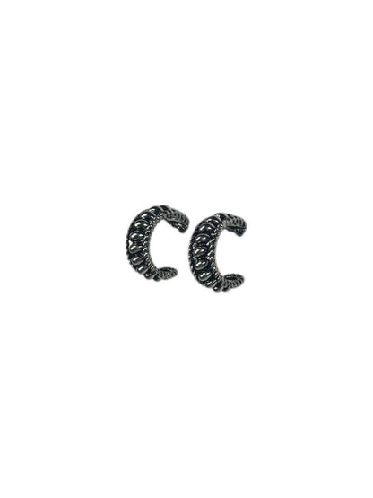 18K White Gold Plated Textured Hoop Earrings
