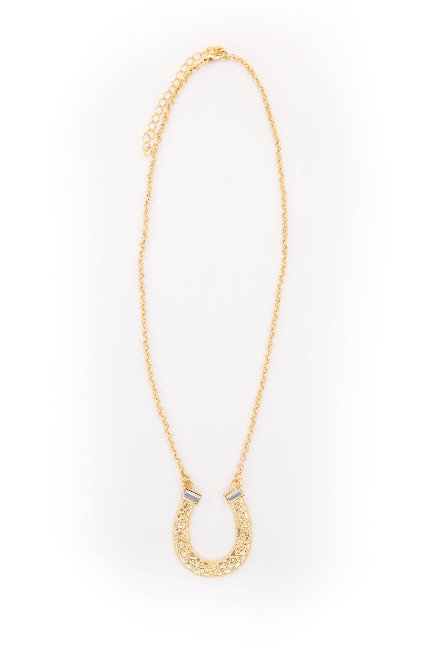 18" 18K Gold Plated Horse Shoe Necklace with Rhinestone