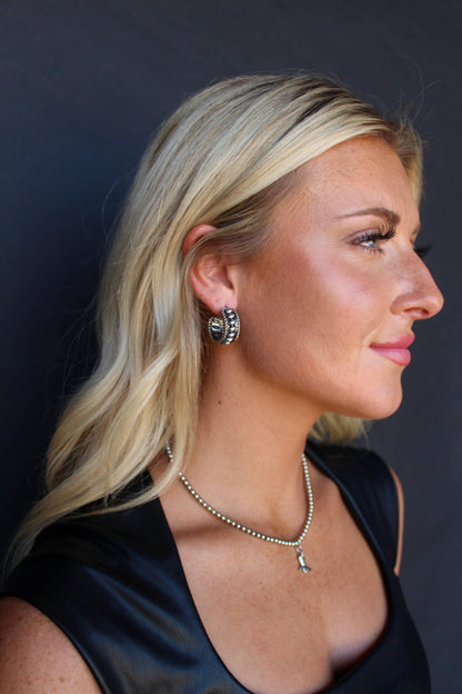 18K White Gold Plated Textured Hoop Earrings