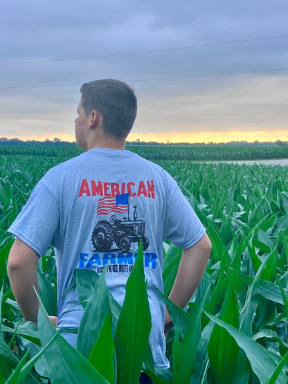 Patriotic Western 'American Farmer' Grey Graphic Tee