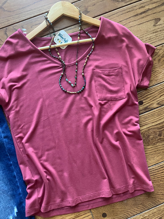 V-Neck Chest Pocket Terry Top