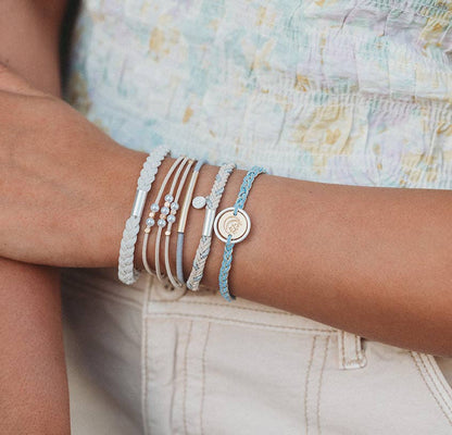 "Wonder" Soft Creams & Blues with Pearls & Gold Hair Tie Bracelets