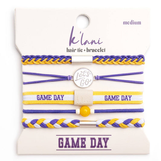 "Game Day" Purple & Yellow Hair Tie Bracelets