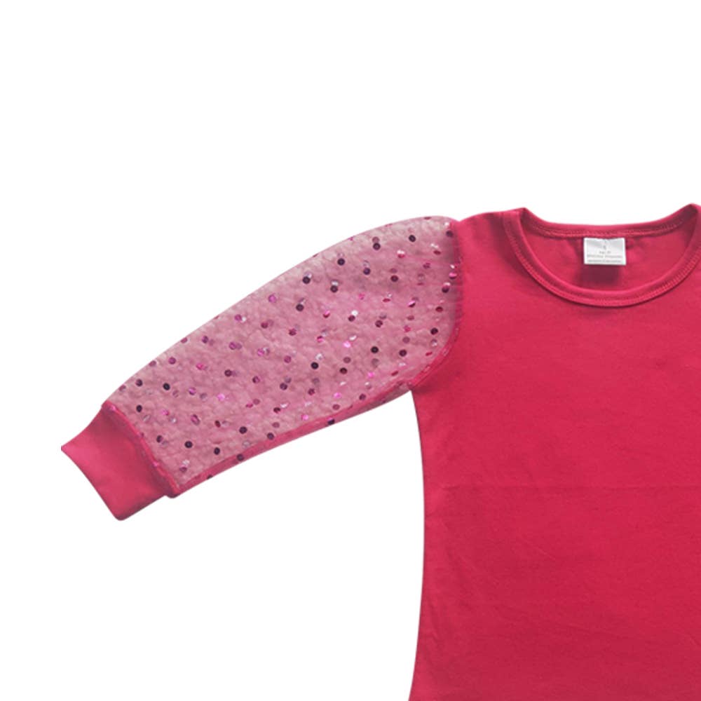 Girls Pink Long Lace Sleeve Top