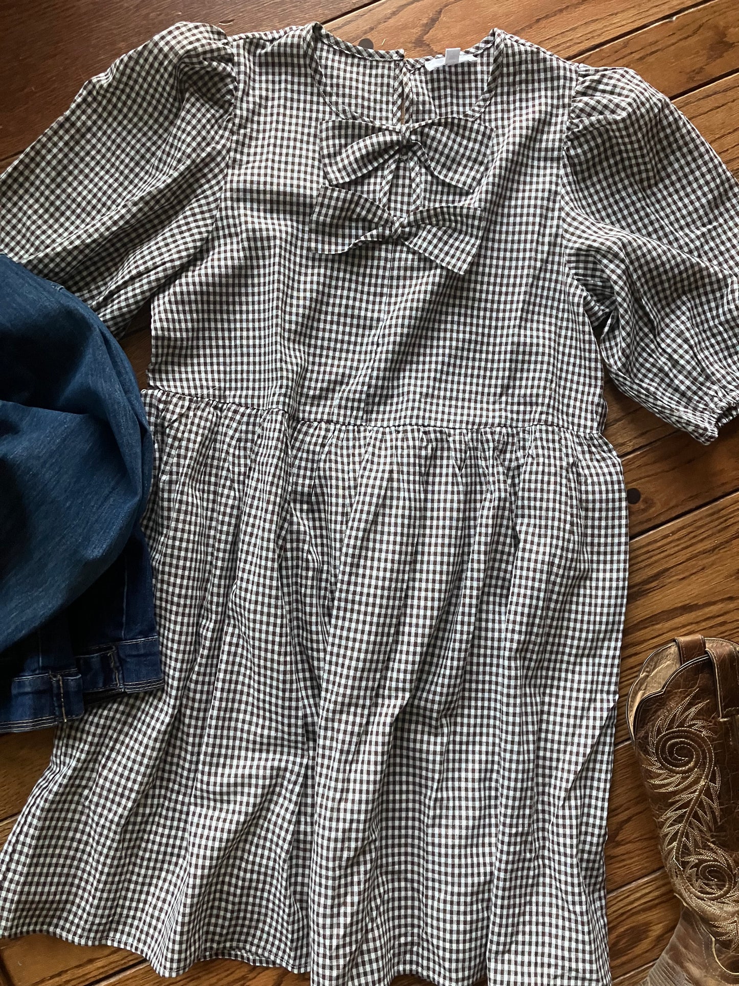 Gingham Check Front Bow Detail Mini Dress