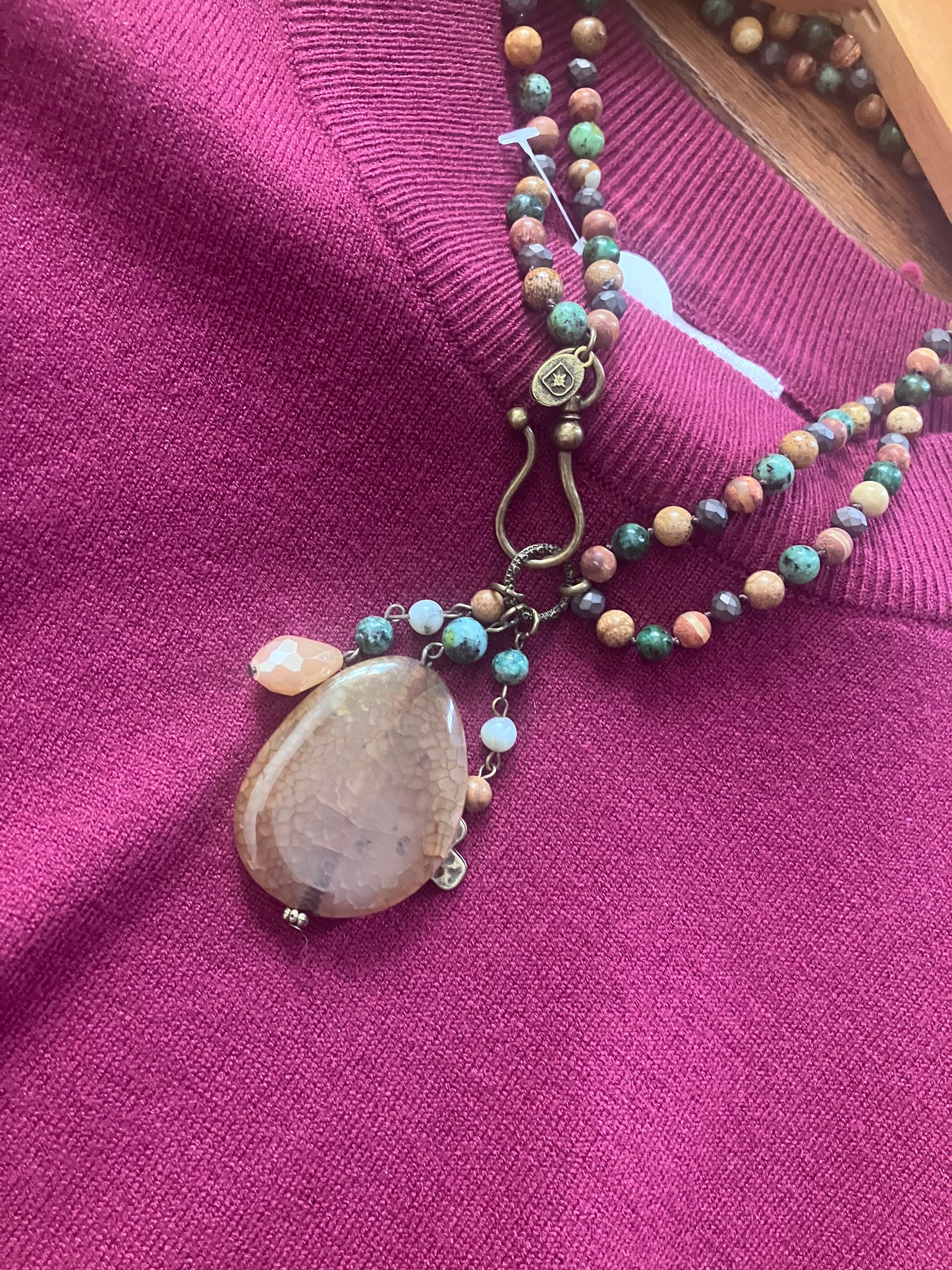 Multi beaded necklace with stone