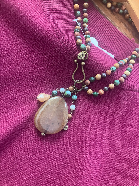 Multi beaded necklace with stone