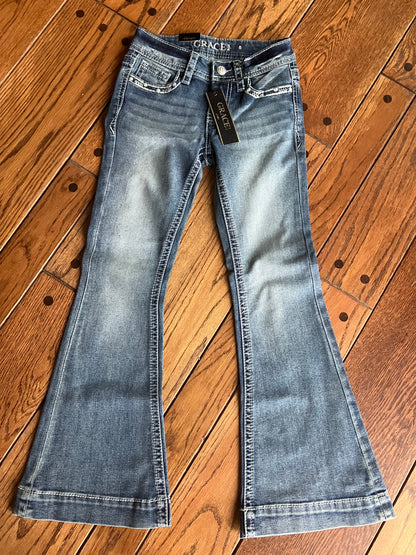 Girls Grace in LA Denim Flares with Pocket Detail