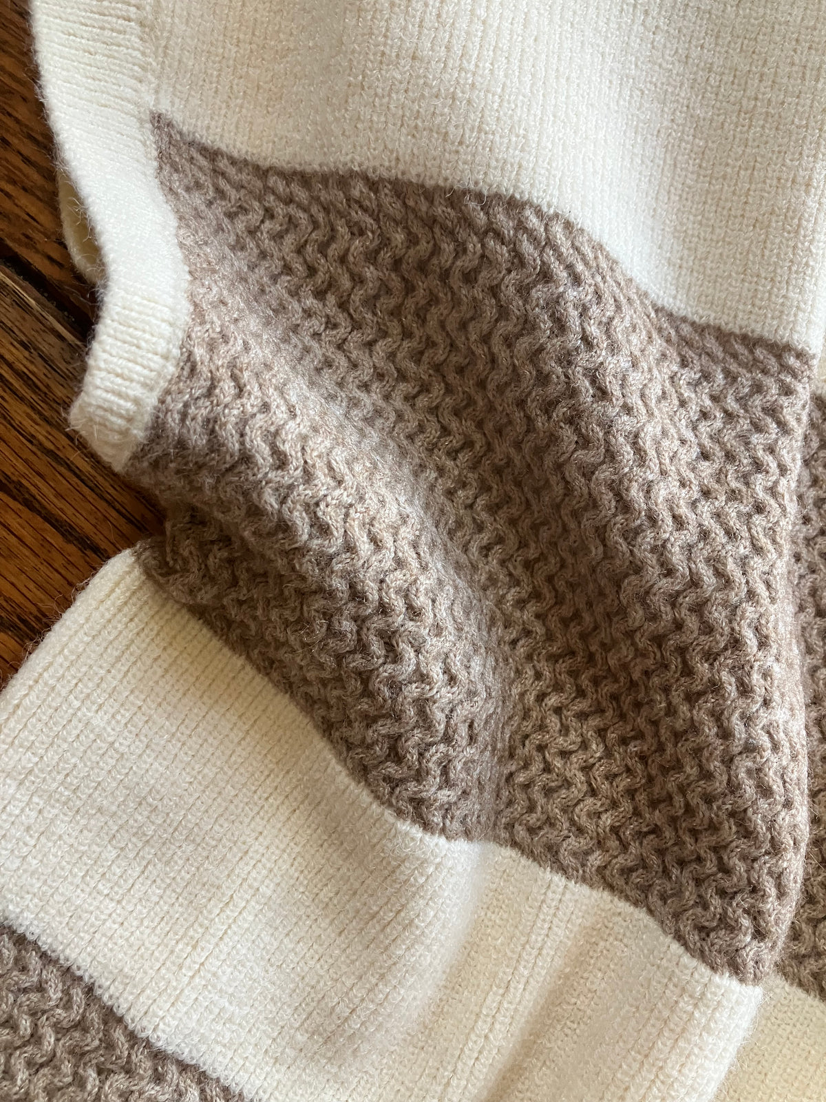 Cream & Taupe Striped Waffle Knit Top