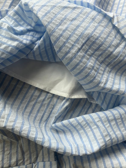 Blue and white striped cotton midi dress with white lining | Farm Wife Threads