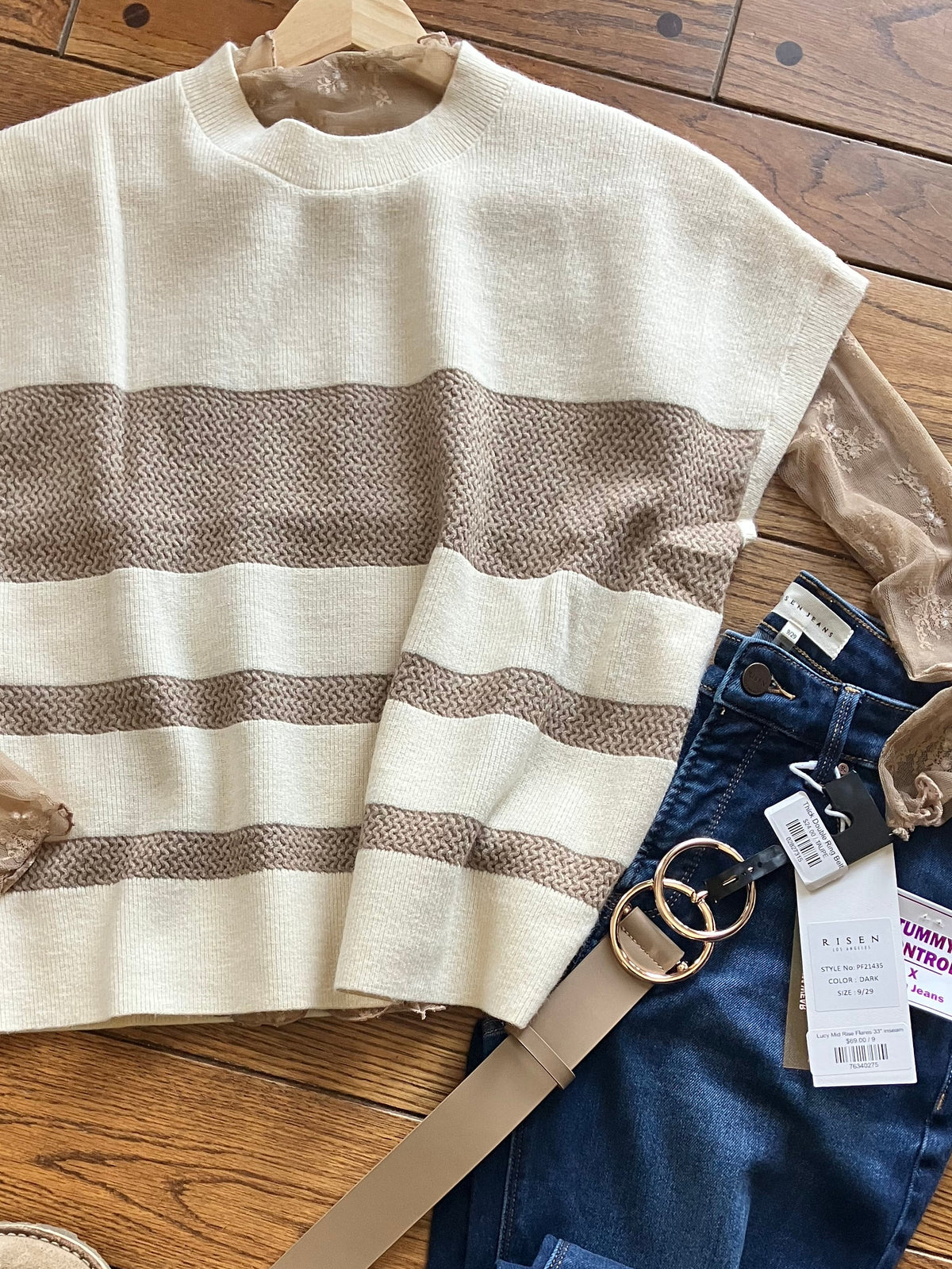 Cream & Taupe Striped Waffle Knit Top