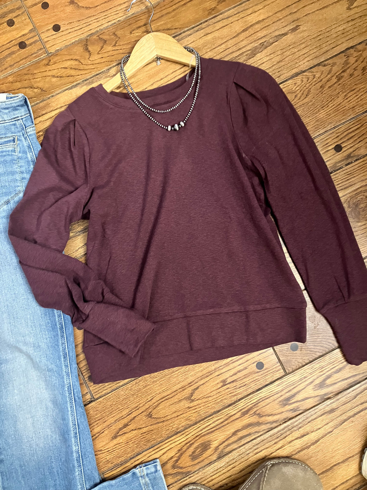 Eggplant Puff Balloon Sleeve Slub Top