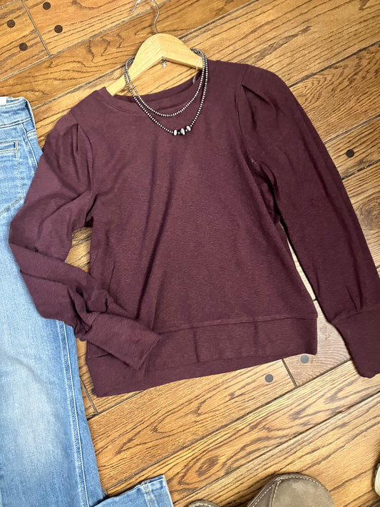 Eggplant Puff Balloon Sleeve Slub Top