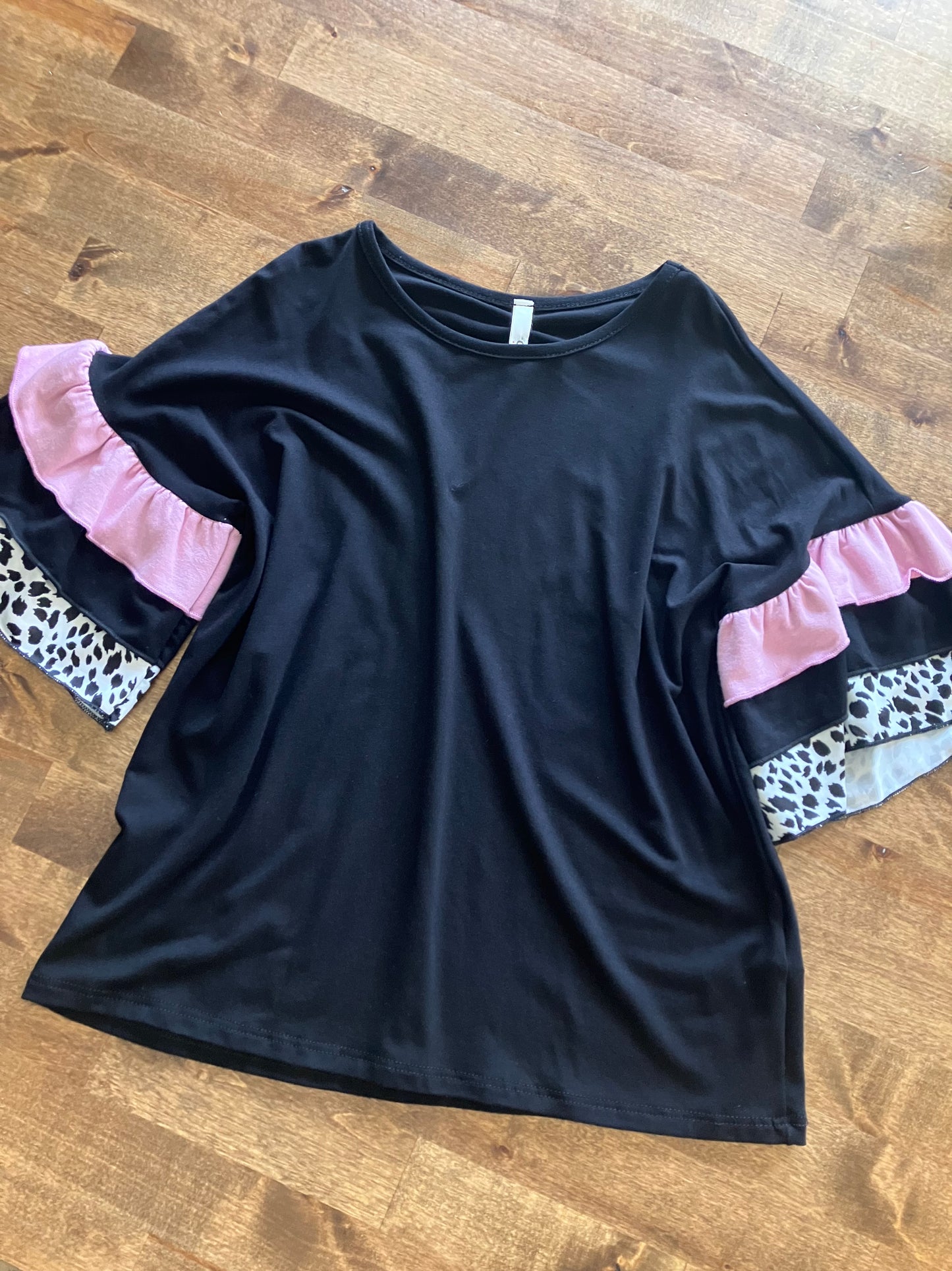 Girls Animal Print Color Block Sleeves Top