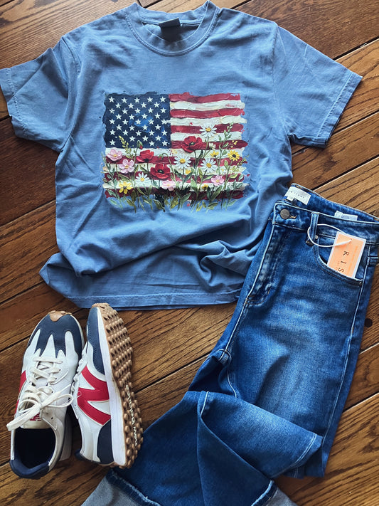American Flag Wildflowers Tee