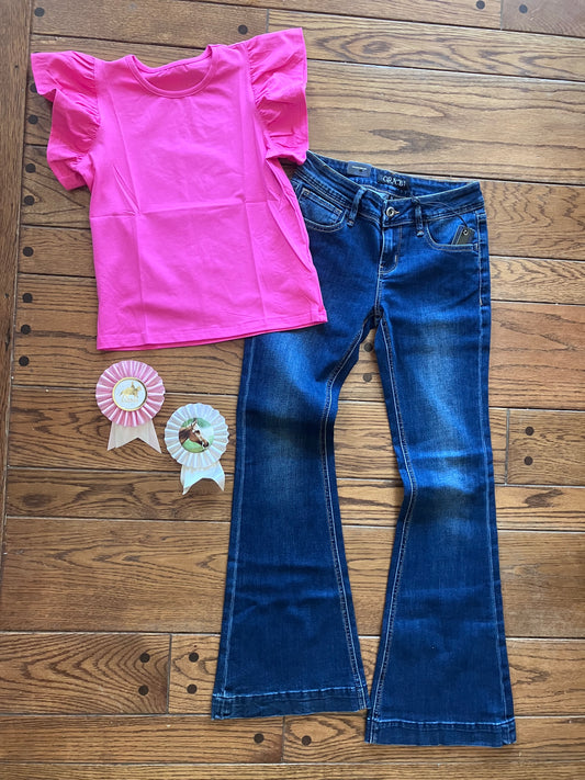 Girls Ruffle Sleeve Top 2 colors