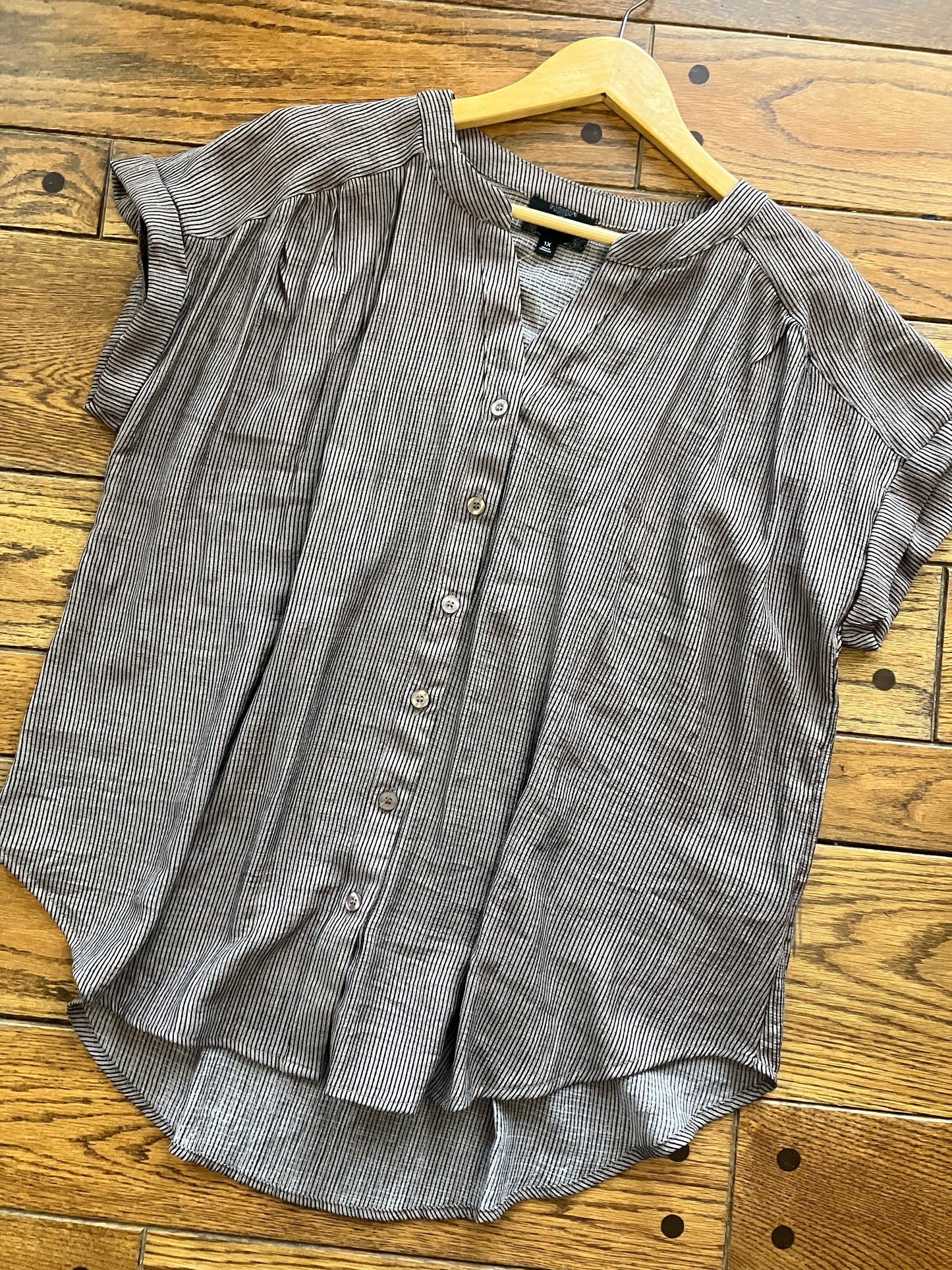 Plus Pinstripe Short Cuff Sleeve Button Down Shirt