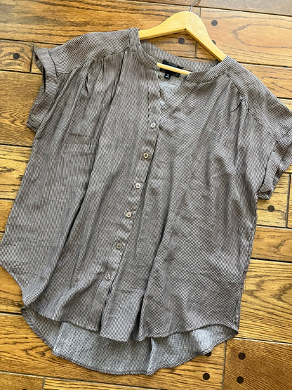 Plus Pinstripe Short Cuff Sleeve Button Down Shirt