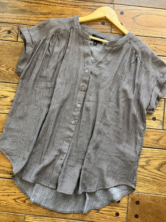 Plus Pinstripe Short Cuff Sleeve Button Down Shirt