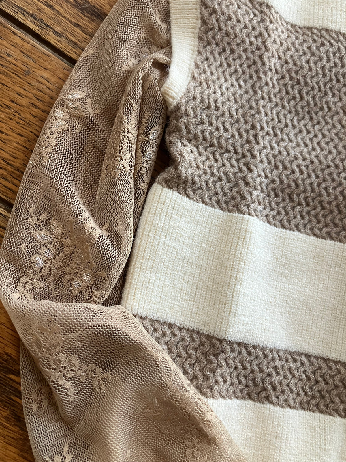 Cream & Taupe Striped Waffle Knit Top