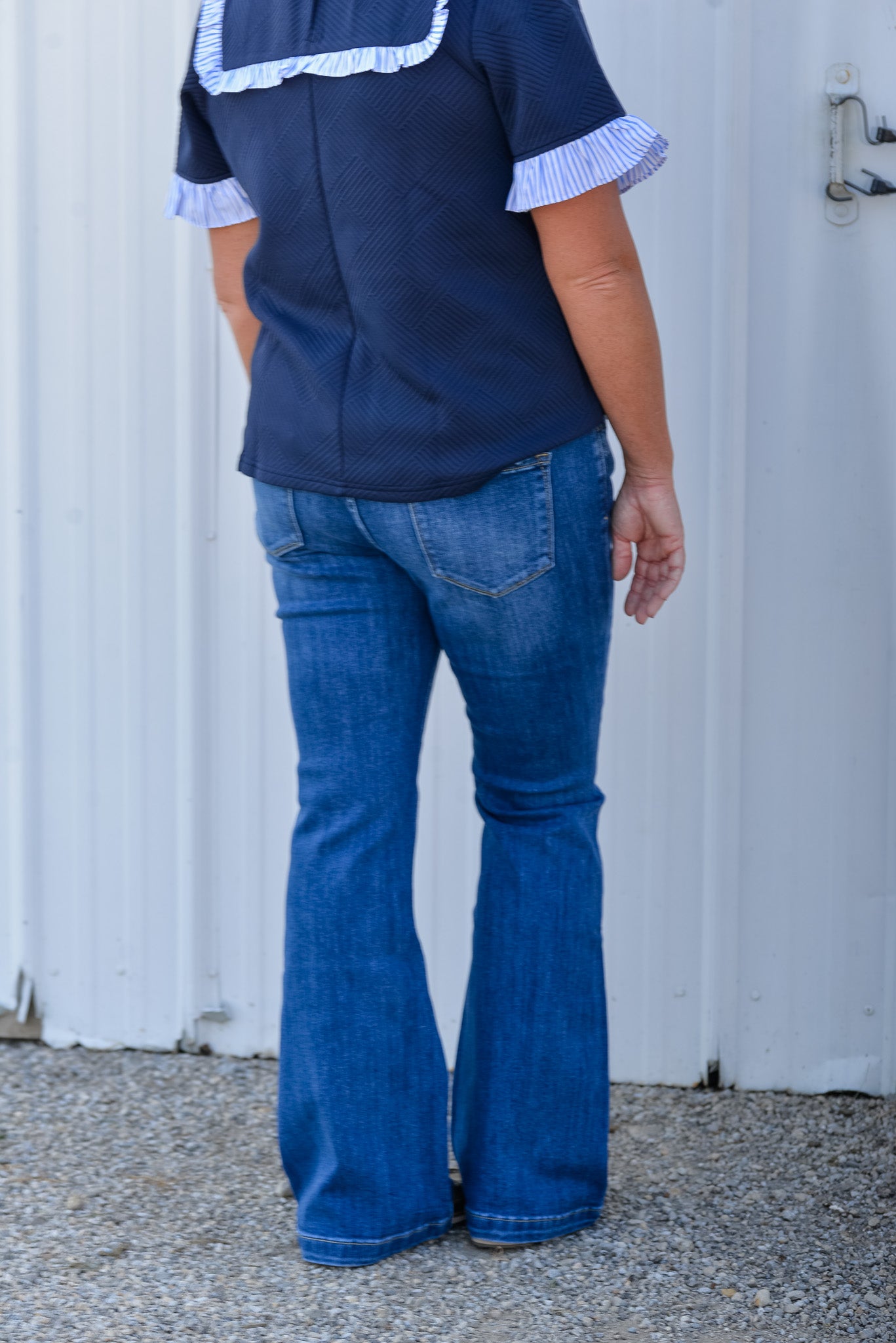 Petite Length Mid Rise Flare Denim 31.75" Inseam