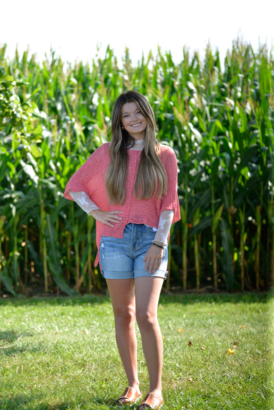 Coral Italian Crochet Top