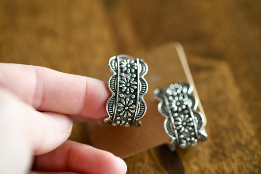 Western Flower Half Hoop Earring