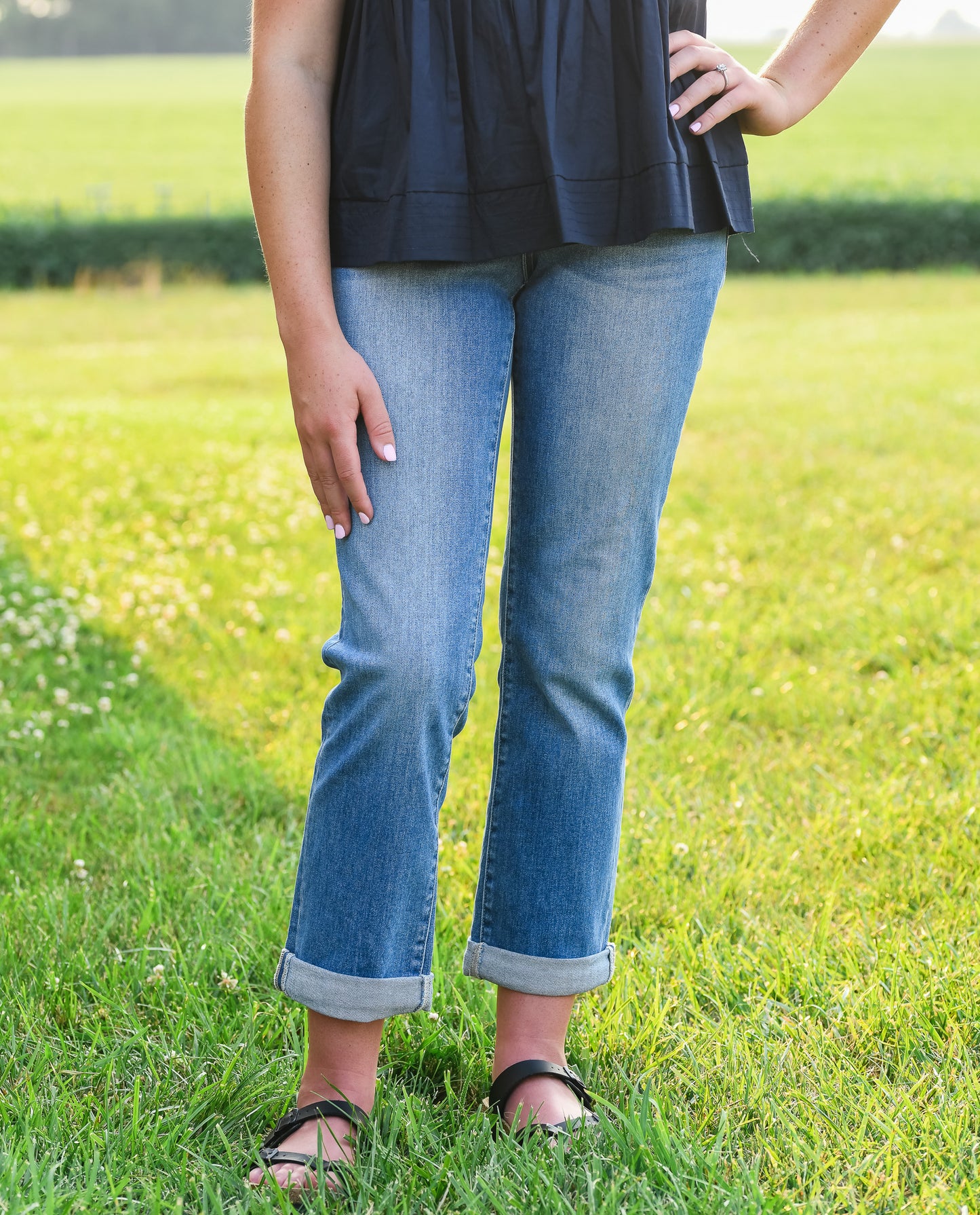 Mid Rise Double Cuffed Denim